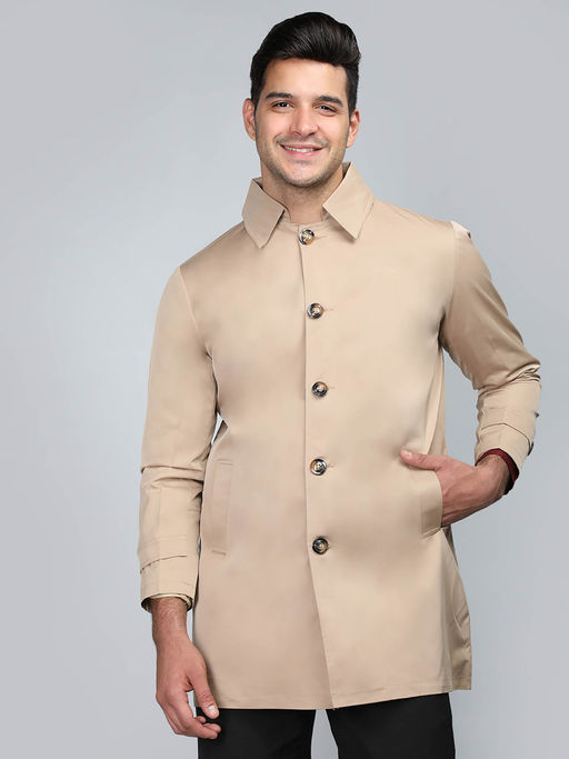 CHKOKKO Men Semi Winter Wear Trench Coat Camel Beige