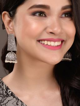 Saraf RS Jewellery - Oxidised Silver Handcrafted Filigree Dome Jhumka Earrings