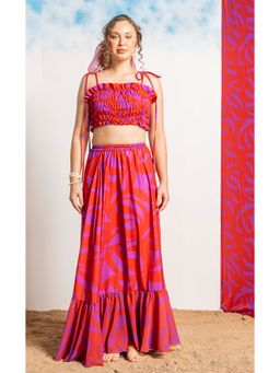 AOBA - Women Red Printed Beachwear Skirt & Top (Set of 2)