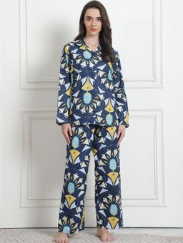 Secret Wish - Printed Blue Cotton Night Suit (Set of 2)
