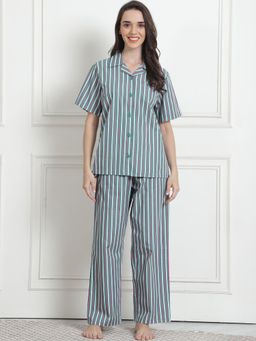 Secret Wish - Striped Green Cotton Night Suit (Set of 2)