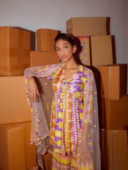 Nirmooha - Geometric Printed & Sequin Neckline Kurti & Printed Sharara & Dupatta (Set of 3)