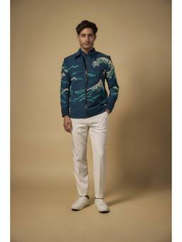 Abees - The Great Wave Embroidered Blue Co-ord Set
