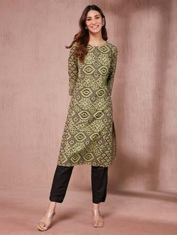 Fabindia - Green Cotton Ajrakh Long Kurta