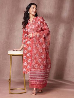 Fabindia - Red Cotton Printed Dupatta and Kurta