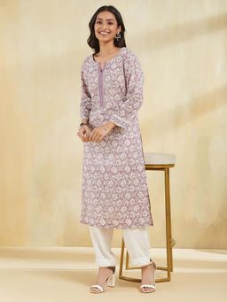 Fabindia - Purple Cotton Hand Block Printed Long Kurta