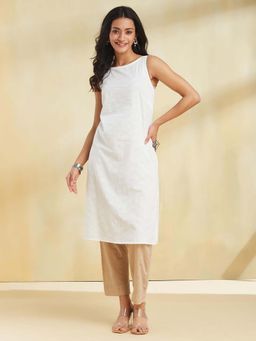 Fabindia - Off White Cotton Printed Slim Fit Kurta