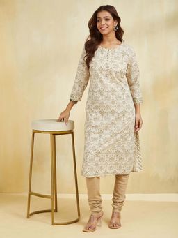 Fabindia - Green Cotton Printed Long Kurta