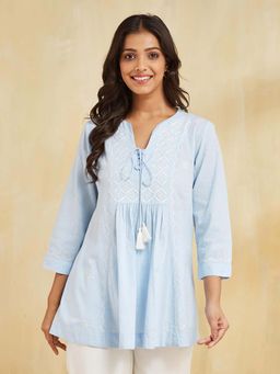 Fabindia - Blue Cotton Chikankari Tunic