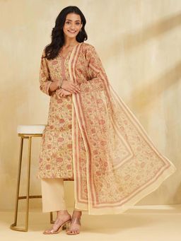 Fabindia - Mustard Cotton Printed Dupatta and Kurta