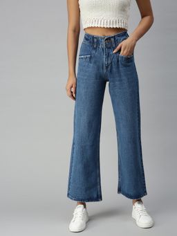 SHOWOFF - Women Wide High-Rise Blue Clean Look Jeans