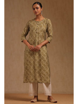 Soch - Olive Muslin Ethnic Motifs Kurta