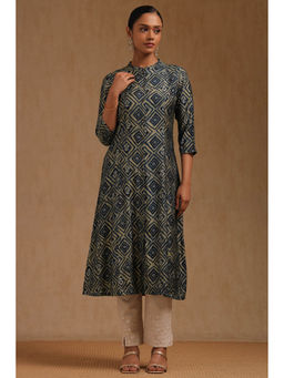 Soch - Navy Blue Muslin Printed Kurta
