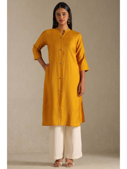 Soch - Mustard Viscose Blend Solid Kurta