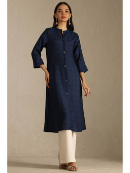 Soch - Navy Blue Viscose Blend Solid Kurta