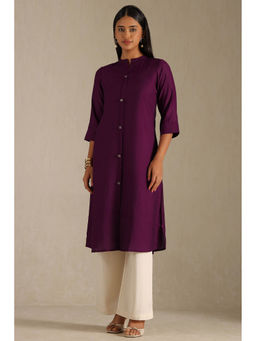 Soch - Wine Viscose Blend Solid Kurta