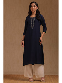 Soch - Navy Blue Viscose Blend Embroidered Kurta