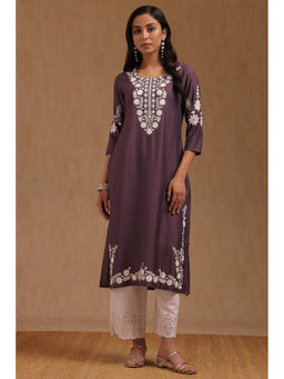 Soch - Purple Viscose Blend Embroidered Kurta