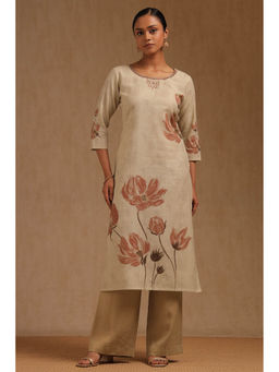 Soch - Beige Pure Cotton Floral Printed Kurta