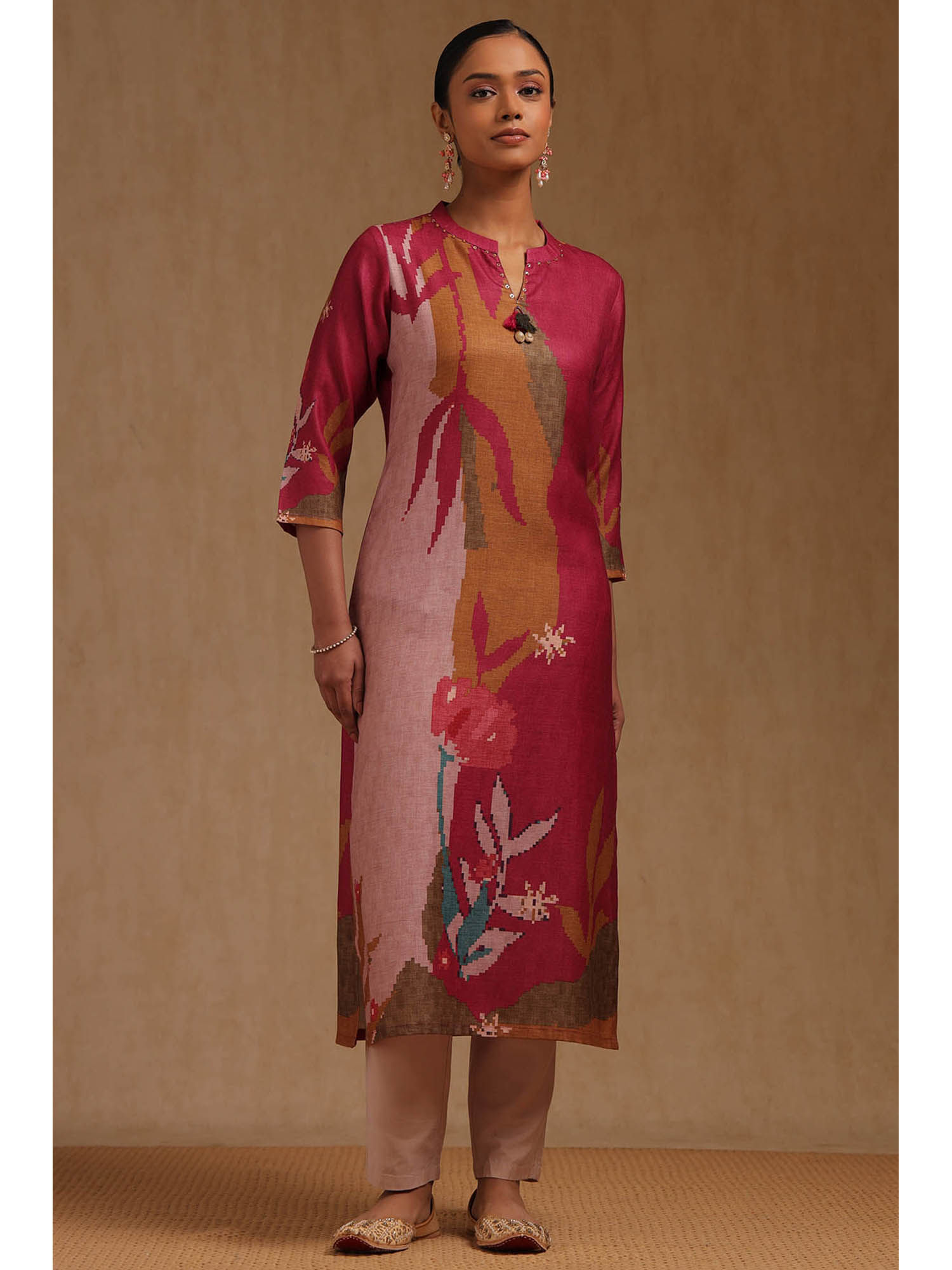 Multi-Color Linen Floral Printed Kurta-image-8