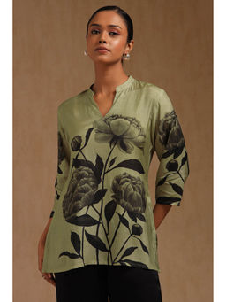 Soch - Sap Green Muslin Floral Printed Tunic