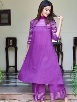 HOUSE OF JAMOTI - Purple Gota Kurta and Palazzo with Dupatta (Set of 3)