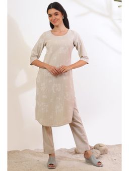 Aurelia - Women Natural Printed Cotton Blend Straight Kurta with Pant (Set of 2)