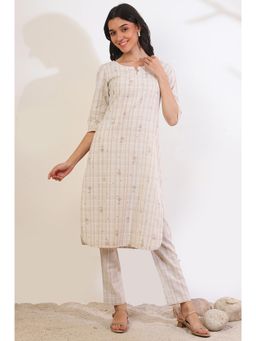 Aurelia - Women Natural Printed Cotton Blend Straight Kurta with Pant (Set of 2)