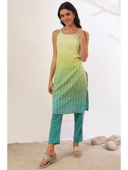 Aurelia - Women Green Yarn Dyed Pure Cotton Straight Kurta with Pant (Set of 2)