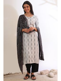 Aurelia - Women White Yarn Dyed Rayon Straight Kurta with Palazzo and Dupatta (Set of 3)