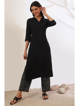 Aurelia - Women Black Solid Straight Kurta with Pant (Set of 2)