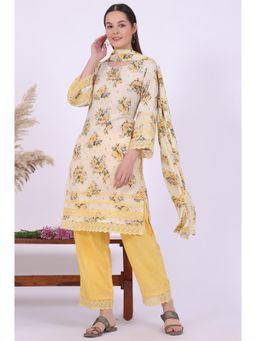 Aurelia - Women Yellow Printed Straight Kurta with Pant and Dupatta (Set of 3)