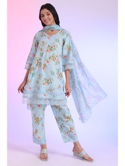 Aurelia - Women Blue Printed Straight Kurta with Pant and Dupatta (Set of 3)