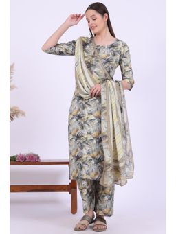 Aurelia - Women Grey Printed Pure Cotton Straight Kurta with Palazzo and Dupatta (Set of 3)