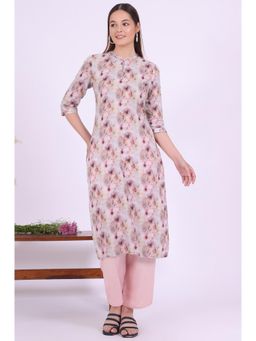 Aurelia - Women Pink Printed Pure Cotton Straight Kurta with Pant (Set of 2)