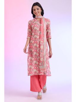 Aurelia - Women Pink Printed Straight Kurta with Palazzo and Dupatta (Set of 3)
