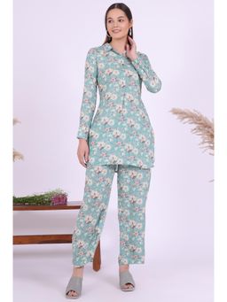 Aurelia - Women Blue Printed Straight Kurta with Pant (Set of 2)