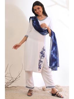 Aurelia - Women White Solid Straight Kurta with Pant and Dupatta (Set of 3)