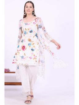 Aurelia - Women White Printed Gillet Straight Kurta with Pant and Gillet (Set of 3)