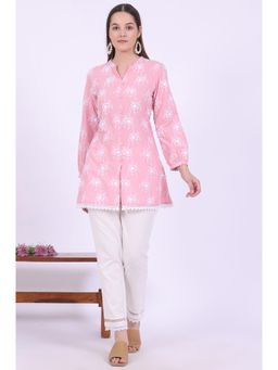 Aurelia - Women Pink Embroidered Pure Cotton Kurti with Pant (Set of 2)