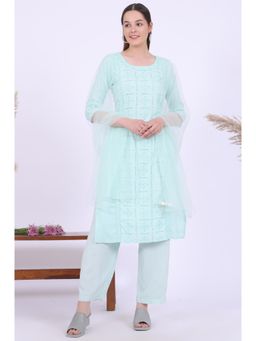 Aurelia - Women Green Embroidered Straight Kurta with Pant and Dupatta (Set of 3)