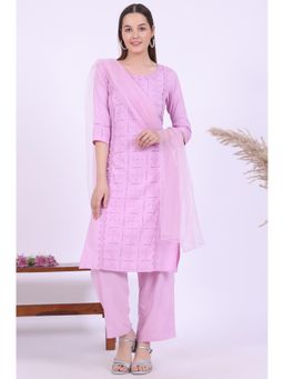 Aurelia - Women Purple Embroidered Straight Kurta with Pant and Dupatta (Set of 3)