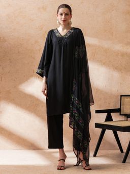 STYLEBAAZI - Women Black Embroidered Kurta with Pant and Dupatta (Set of 3)