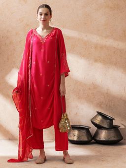 SHAHAD - Women Pink Embroidered Kurta with Pant and Dupatta (Set of 3)