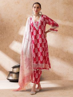STYLEBAAZI - Women Pink Embroidered Kurta with Pant and Dupatta (Set of 3)