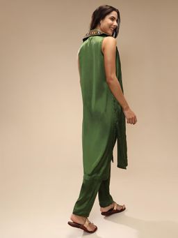 Qissa - Women Forest Green Ethnic Block Co-Ord (Set of 3)