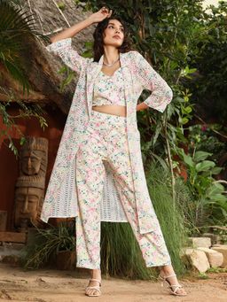 Qissa - Women Rose Pink and Off-White Bohemian Flora Co-Ord (Set of 2)