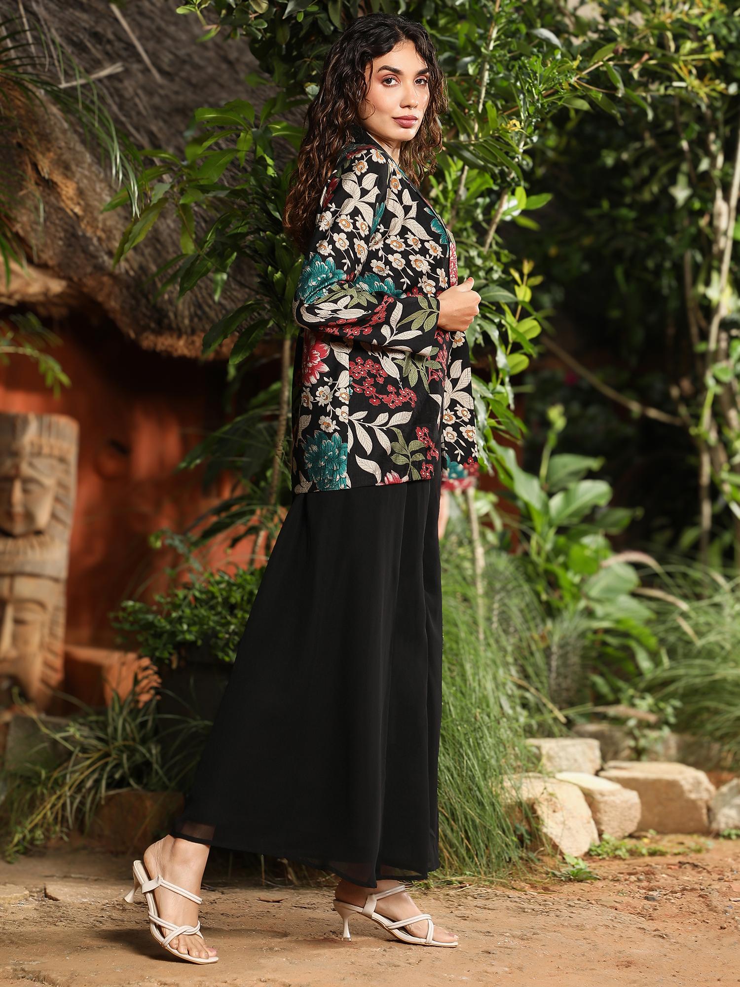qissa Women Obsidian Black Botanica Flared Co-Ord (Set of 2)-picture-5