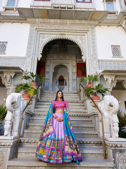 LooknBook Art - Lavender Tussar Silk Lehenga with Unstitched Choli and Dupatta (Set of 3)