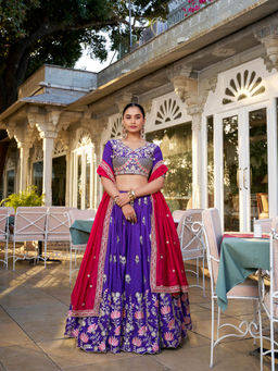 LooknBook Art - Purple Silk Sequins Embroidery Lehenga with Unstitched Choli and Dupatta (Set of 3)